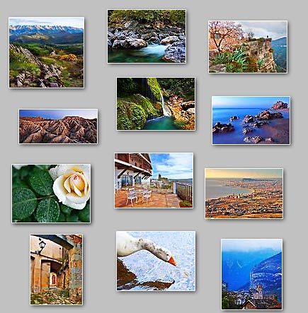 thumbnails of the puzzles Puzzles: Jigsaw puzzles: Barcelona, Four gates, Calm sea, Mountain range, Goose in water, Close to the edge, Gree water, Town in mountains, Dripping water, Eroded land, Drops in rose, Terrace with a view