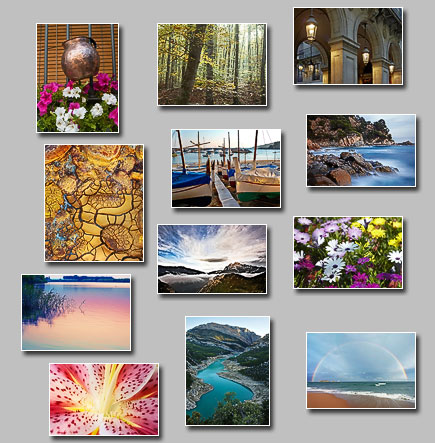 thumbnails of the puzzles Puzzles: Window decoration, Arches in Barcelona, Feast of colors, Fairy forest, Fishing boats, Rainbow over the sea, Rugged and uneven coast, Reflected colors, Meanders, Dramatic sky, Rough and delicate, Yellow clay