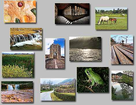 thumbnails of the puzzles Puzzles: To the tower, Water and stones, Evening reflections, Piece of cake, Railroad, Rainy place, Mother and son, Back from fishing, Frog, Gold and water, Luminous cloister, YGB