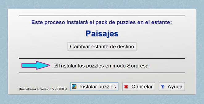 Cuando instalas un pack de puzzles extra de BrainsBreaker, tienes la opción de instalarlo en modo Sorpresa.